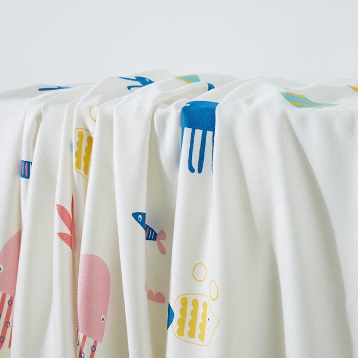 91家纺网 家纺一手货源 找家纺 棉乐町 2025新款印花竹纤维盖毯 海底世界