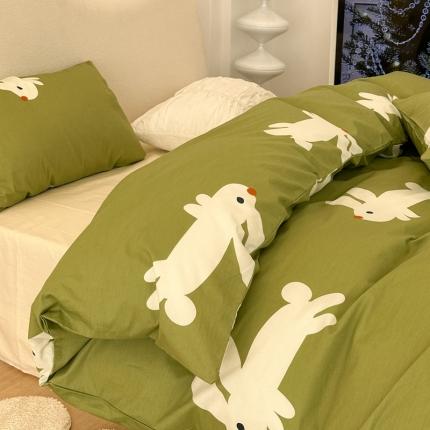 91家纺网 家纺一手货源 找家纺 昔可 2023新款13372活性印染全棉四件套-绿兔子