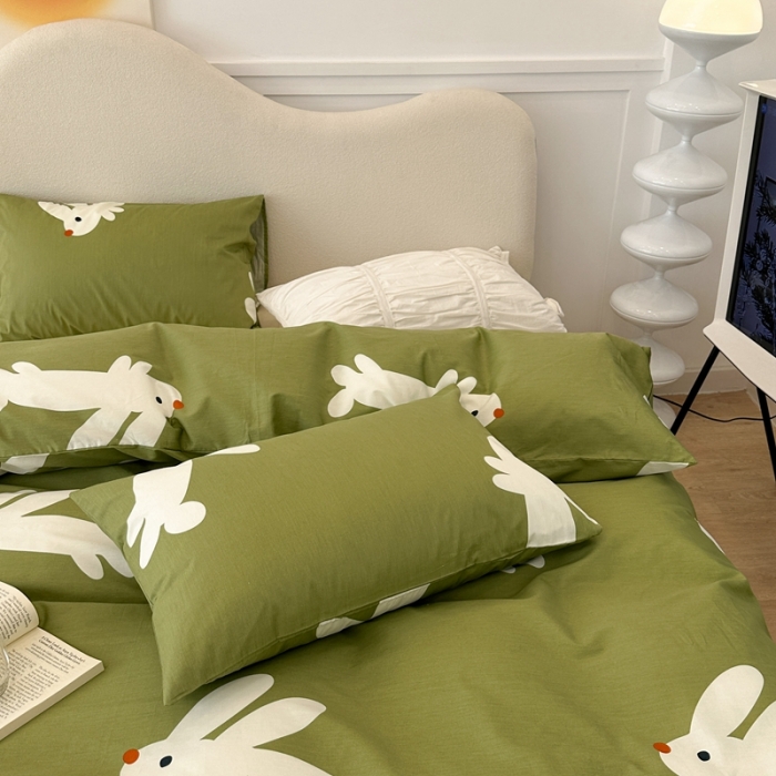 91家纺网 家纺一手货源 找家纺 昔可 2023新款13372活性印染全棉四件套-绿兔子