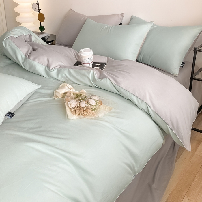 91家纺网 家纺一手货源 找家纺 安力森/诚臻酒店用品 2023新款经典纯棉倾呐双拼AB款四件套 梵星蓝-浅灰