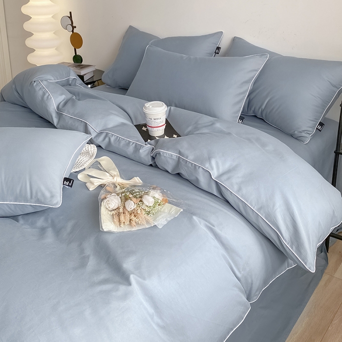 91家纺网 家纺一手货源 找家纺 安力森/诚臻酒店用品 2023新款经典纯棉倾呐双拼AB款四件套 海清