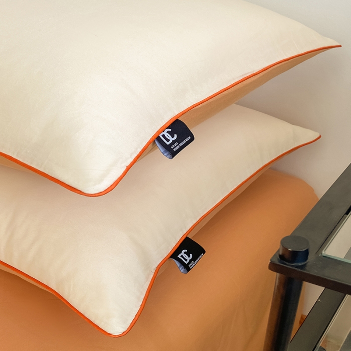 91家纺网 家纺一手货源 找家纺 安力森/诚臻酒店用品 2023新款经典纯棉倾呐双拼AB款四件套 奶昔白-南瓜橘