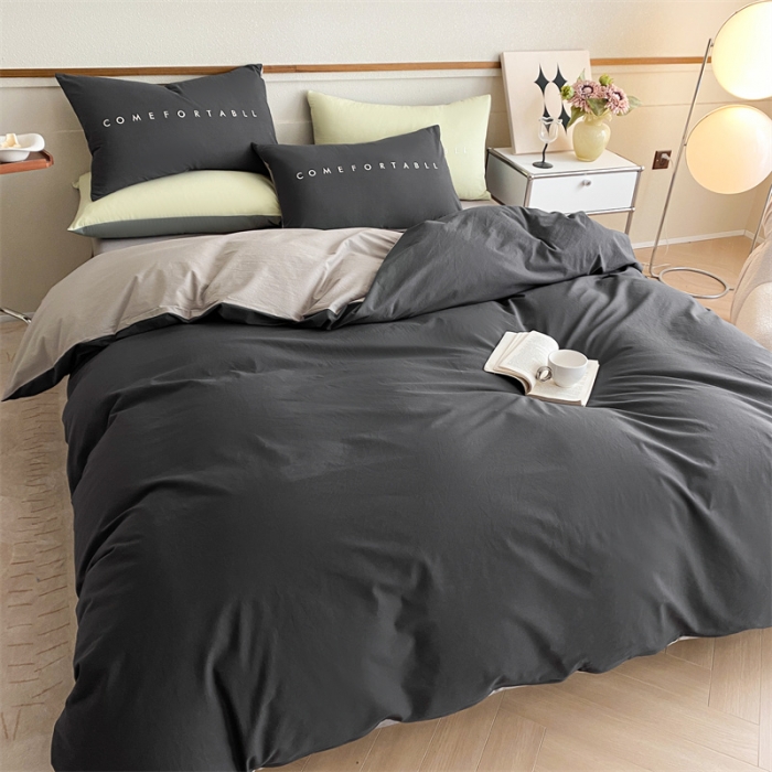 91家纺网 家纺一手货源 找家纺 蓝巢家纺 2023新款全棉水洗棉素写系列四件套 素写深灰