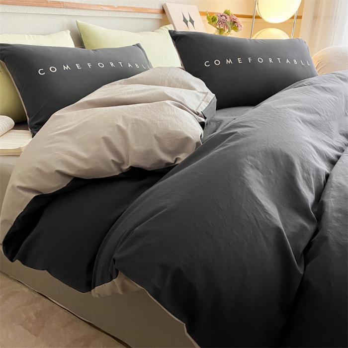 91家纺网 家纺一手货源 找家纺 蓝巢家纺 2023新款全棉水洗棉素写系列四件套 素写深灰