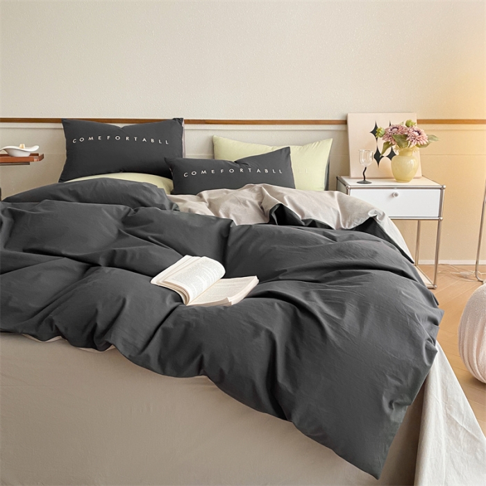 91家纺网 家纺一手货源 找家纺 蓝巢家纺 2023新款全棉水洗棉素写系列四件套 素写深灰