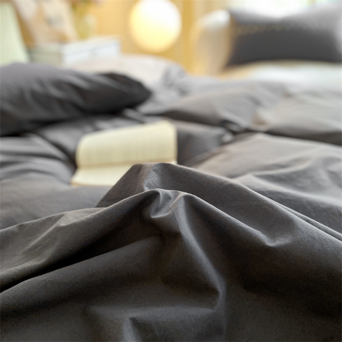 91家纺网 家纺一手货源 找家纺 蓝巢家纺 2023新款全棉水洗棉素写系列四件套 素写深灰
