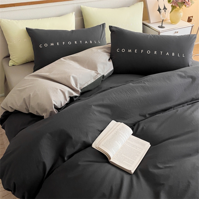 91家纺网 家纺一手货源 找家纺 蓝巢家纺 2023新款全棉水洗棉素写系列四件套 素写深灰