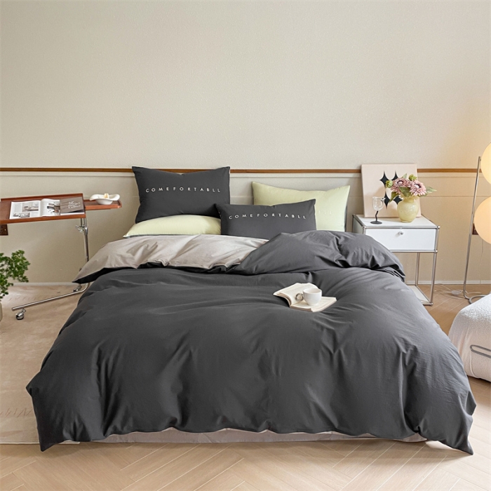 91家纺网 家纺一手货源 找家纺 蓝巢家纺 2023新款全棉水洗棉素写系列四件套 素写深灰