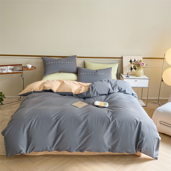 91家纺网 家纺一手货源 找家纺 蓝巢家纺 2023新款全棉水洗棉素写系列四件套 素写中灰