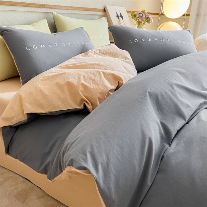 91家纺网 家纺一手货源 找家纺 蓝巢家纺 2023新款全棉水洗棉素写系列四件套 素写中灰