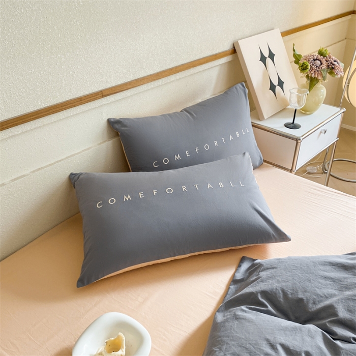 91家纺网 家纺一手货源 找家纺 蓝巢家纺 2023新款全棉水洗棉素写系列四件套 素写中灰