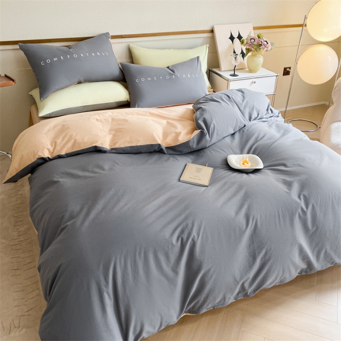 91家纺网 家纺一手货源 找家纺 蓝巢家纺 2023新款全棉水洗棉素写系列四件套 素写中灰