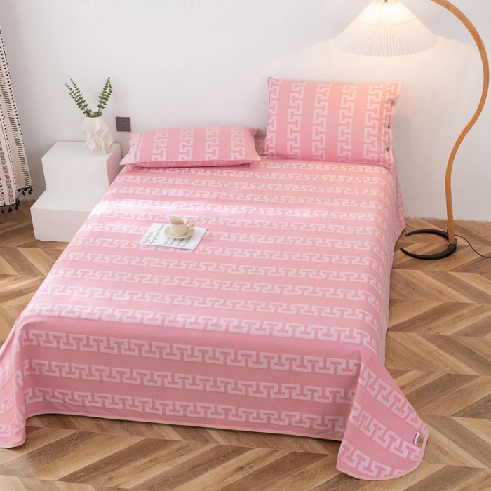 91家纺网 家纺一手货源 找家纺 首爱家纺 全棉老粗布提花凉席三件套软凉席床单 长城格--粉