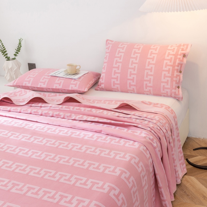 91家纺网 家纺一手货源 找家纺 首爱家纺 全棉老粗布提花凉席三件套软凉席床单 长城格--粉