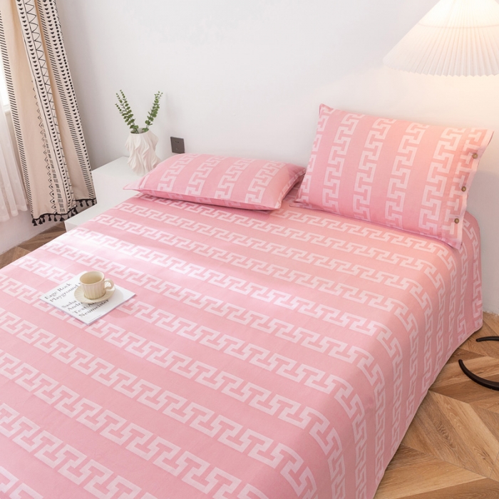 91家纺网 家纺一手货源 找家纺 首爱家纺 全棉老粗布提花凉席三件套软凉席床单 长城格--粉