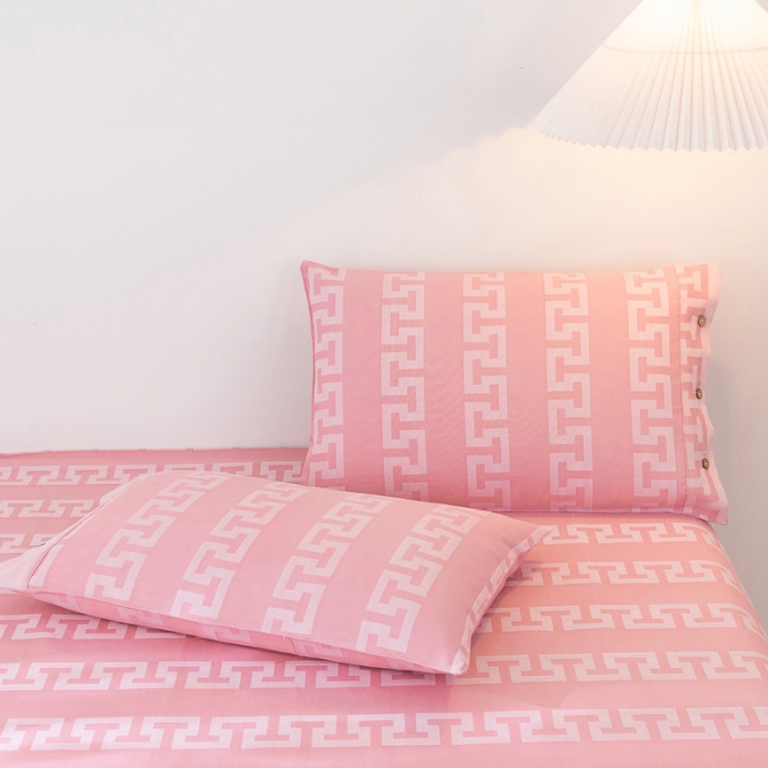 91家纺网 家纺一手货源 找家纺 首爱家纺 全棉老粗布提花凉席三件套软凉席床单 长城格--粉