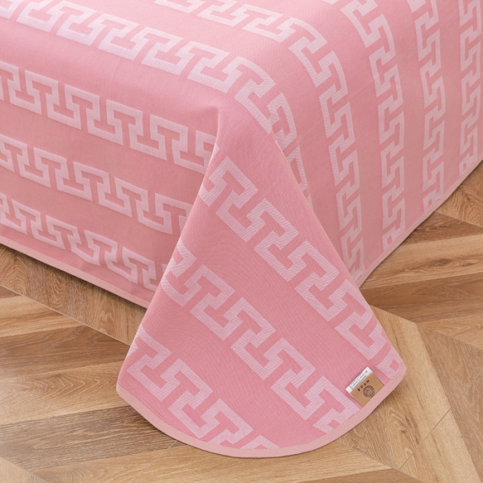 91家纺网 家纺一手货源 找家纺 首爱家纺 全棉老粗布提花凉席三件套软凉席床单 长城格--粉