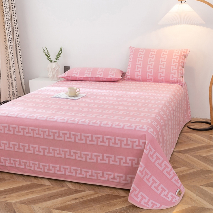 91家纺网 家纺一手货源 找家纺 首爱家纺 全棉老粗布提花凉席三件套软凉席床单 长城格--粉