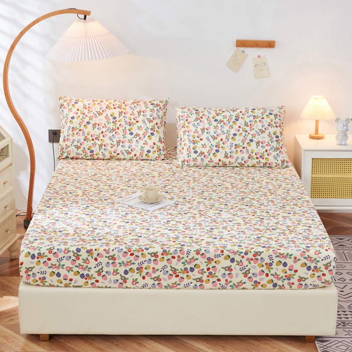 91家纺网 家纺一手货源 找家纺 首爱家纺 2025新款加厚全棉床笠床垫席梦思保护套 草莓点点