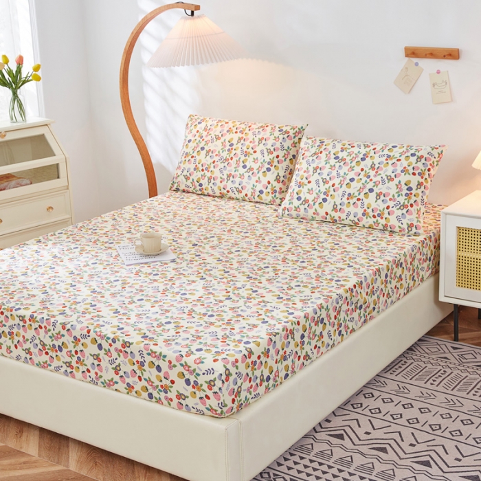 91家纺网 家纺一手货源 找家纺 首爱家纺 2025新款加厚全棉床笠床垫席梦思保护套 草莓点点