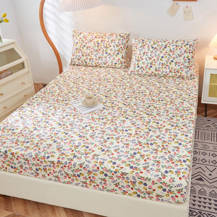 91家纺网 家纺一手货源 找家纺 首爱家纺 2025新款加厚全棉床笠床垫席梦思保护套 草莓点点