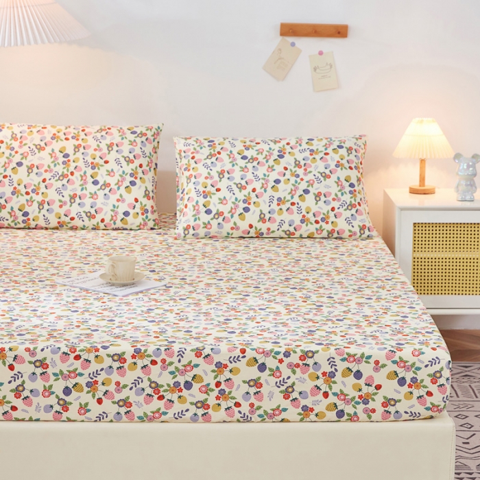 91家纺网 家纺一手货源 找家纺 首爱家纺 2025新款加厚全棉床笠床垫席梦思保护套 草莓点点