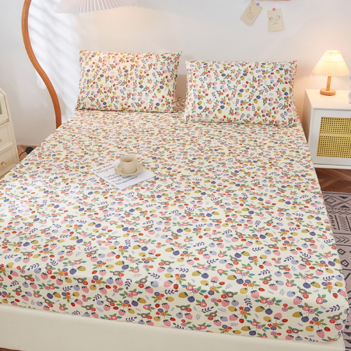 91家纺网 家纺一手货源 找家纺 首爱家纺 2025新款加厚全棉床笠床垫席梦思保护套 草莓点点