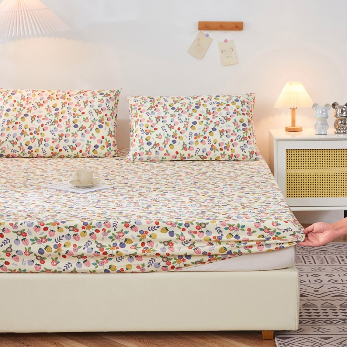 91家纺网 家纺一手货源 找家纺 首爱家纺 2025新款加厚全棉床笠床垫席梦思保护套 草莓点点