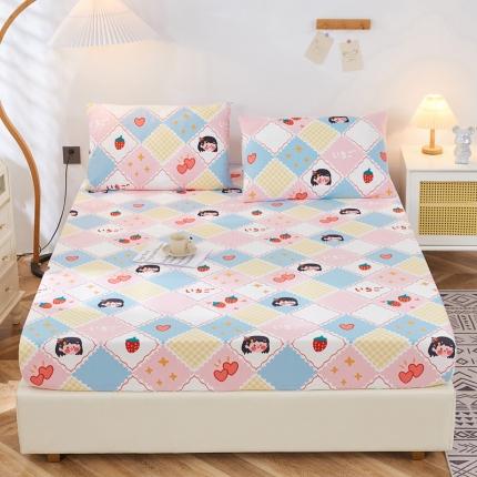 91家纺网 家纺一手货源 找家纺 首爱家纺 2025新款加厚全棉床笠床垫席梦思保护套 草莓女孩