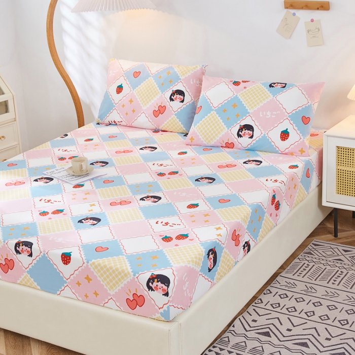 91家纺网 家纺一手货源 找家纺 首爱家纺 2025新款加厚全棉床笠床垫席梦思保护套 草莓女孩