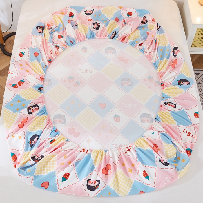 91家纺网 家纺一手货源 找家纺 首爱家纺 2025新款加厚全棉床笠床垫席梦思保护套 草莓女孩