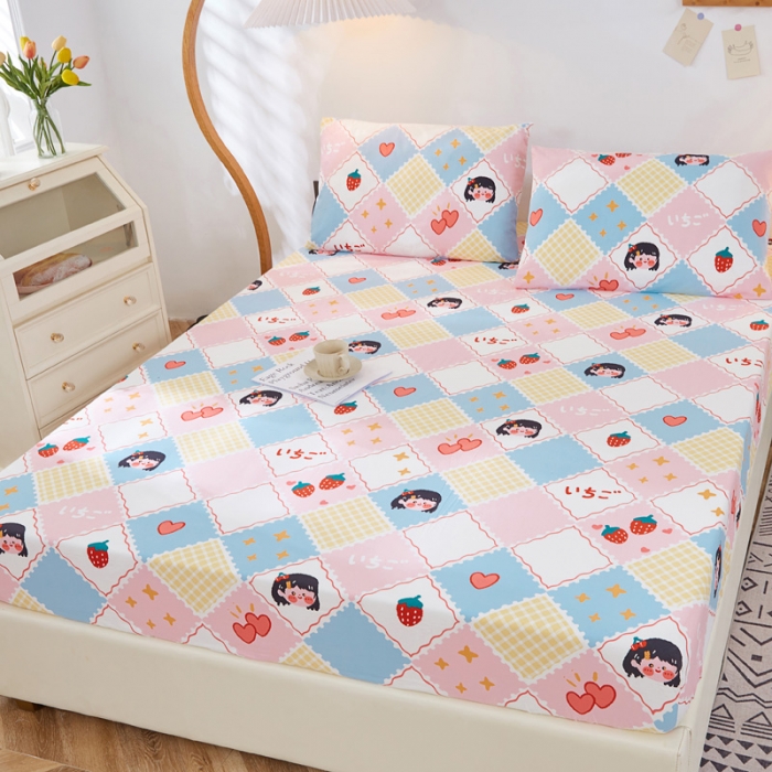 91家纺网 家纺一手货源 找家纺 首爱家纺 2025新款加厚全棉床笠床垫席梦思保护套 草莓女孩