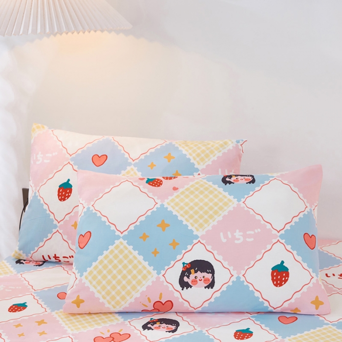 91家纺网 家纺一手货源 找家纺 首爱家纺 2025新款加厚全棉床笠床垫席梦思保护套 草莓女孩