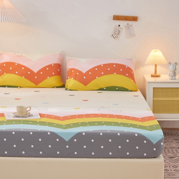 91家纺网 家纺一手货源 找家纺 首爱家纺 2025新款加厚全棉床笠床垫席梦思保护套 多彩爱心