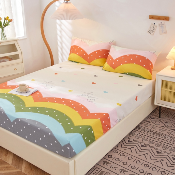 91家纺网 家纺一手货源 找家纺 首爱家纺 2025新款加厚全棉床笠床垫席梦思保护套 多彩爱心