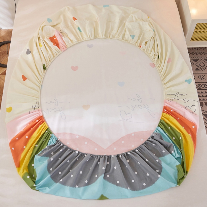 91家纺网 家纺一手货源 找家纺 首爱家纺 2025新款加厚全棉床笠床垫席梦思保护套 多彩爱心