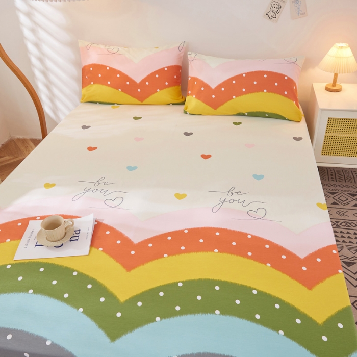 91家纺网 家纺一手货源 找家纺 首爱家纺 2025新款加厚全棉床笠床垫席梦思保护套 多彩爱心