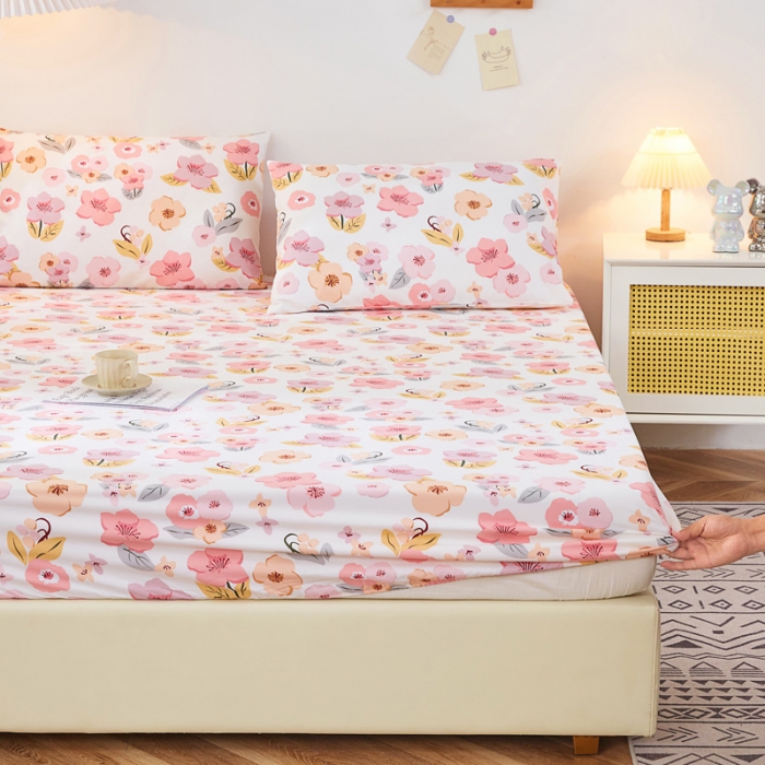 91家纺网 家纺一手货源 找家纺 首爱家纺 2025新款加厚全棉床笠床垫席梦思保护套 浅浅花漾