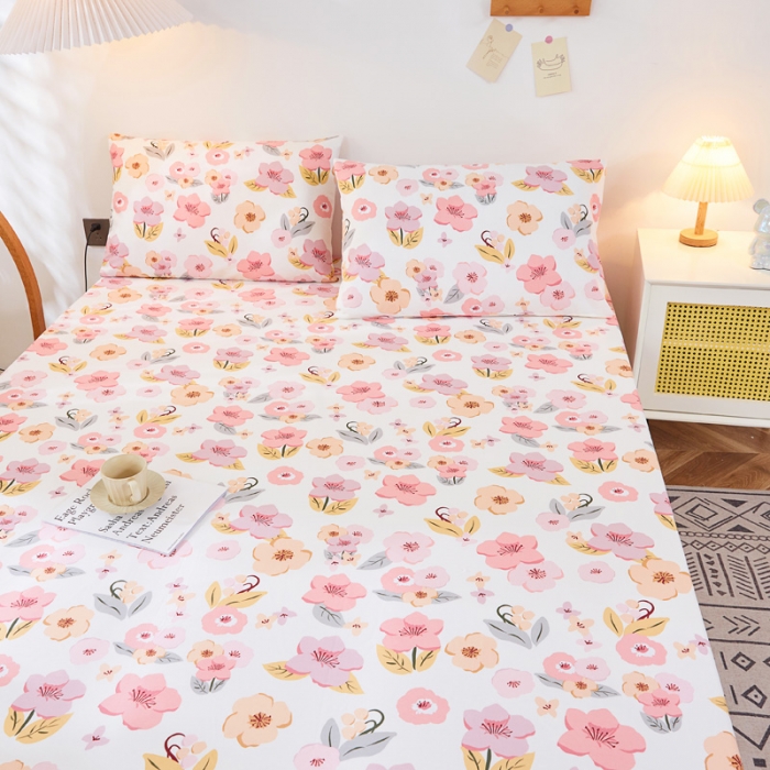 91家纺网 家纺一手货源 找家纺 首爱家纺 2025新款加厚全棉床笠床垫席梦思保护套 浅浅花漾