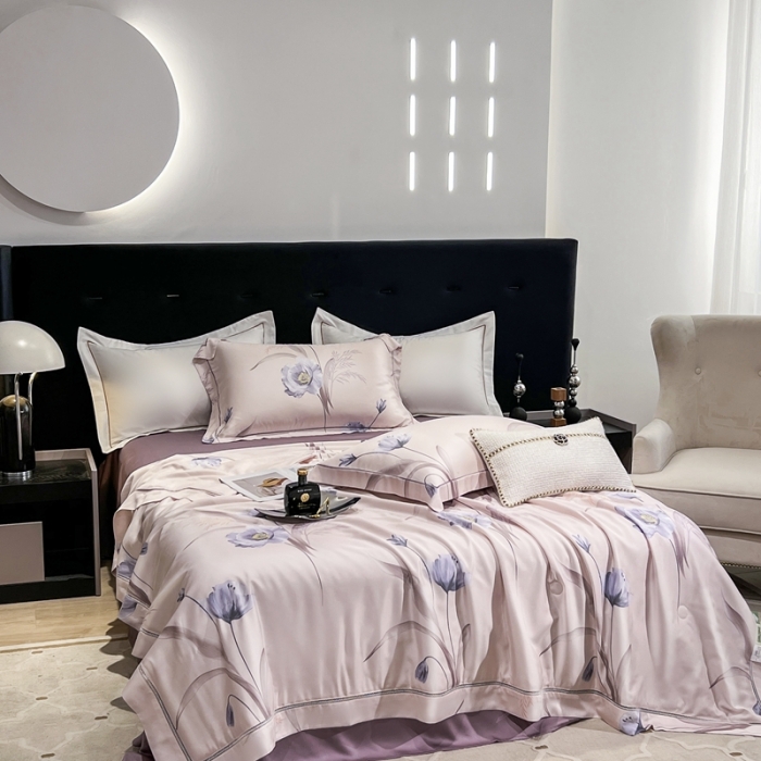 91家纺网 家纺一手货源 找家纺 娇逸家居 2024新款40天丝莫代尔镂空款夏凉被 碧月