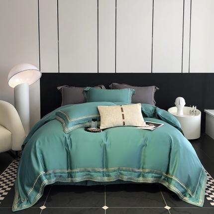 91家纺网 家纺一手货源 找家纺 （总）娇逸家居 2025新款千鸟格绣花花边60支纯色天丝四件套-格伦系列