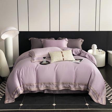 91家纺网 家纺一手货源 找家纺 （总）娇逸家居 2025新款千鸟格绣花花边60支纯色天丝四件套-格伦系列