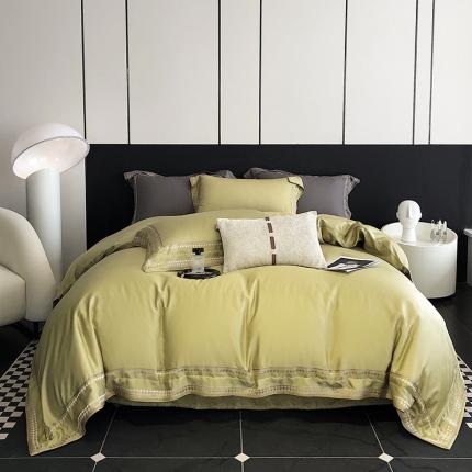 91家纺网 家纺一手货源 找家纺 （总）娇逸家居 2025新款千鸟格绣花花边60支纯色天丝四件套-格伦系列