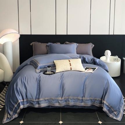 91家纺网 家纺一手货源 找家纺 （总）娇逸家居 2025新款千鸟格绣花花边60支纯色天丝四件套-格伦系列