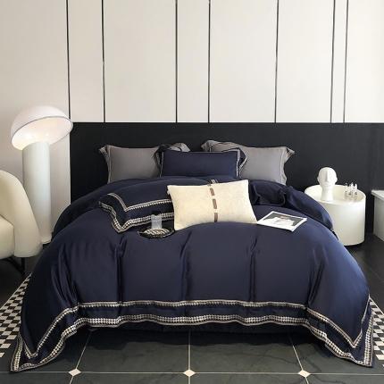 91家纺网 家纺一手货源 找家纺 （总）娇逸家居 2025新款千鸟格绣花花边60支纯色天丝四件套-格伦系列