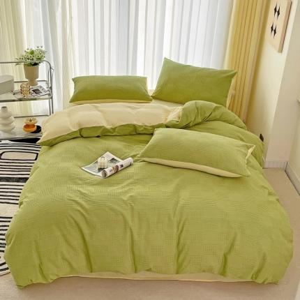 91家纺网 家纺一手货源 找家纺 娜娜 2023新款全棉水洗棉华夫格四件套 华夫格-抹茶绿