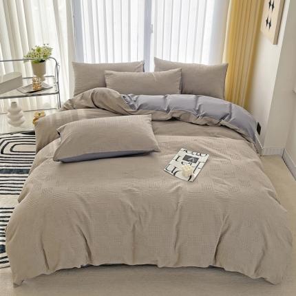 91家纺网 家纺一手货源 找家纺 娜娜 2023新款全棉水洗棉华夫格四件套 华夫格-月光灰