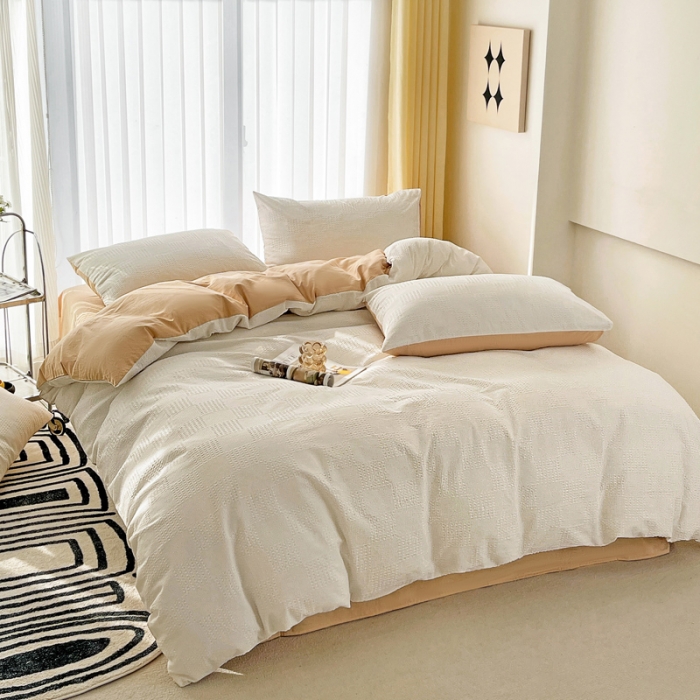 91家纺网 家纺一手货源 找家纺 娜娜 2023新款全棉水洗棉华夫格四件套 华夫格-白咖