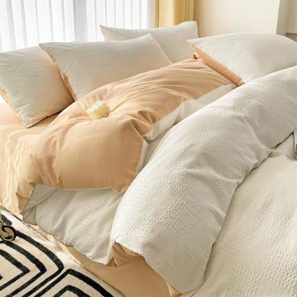 娜娜 2023新款全棉水洗棉华夫格四件套 华夫格-白咖