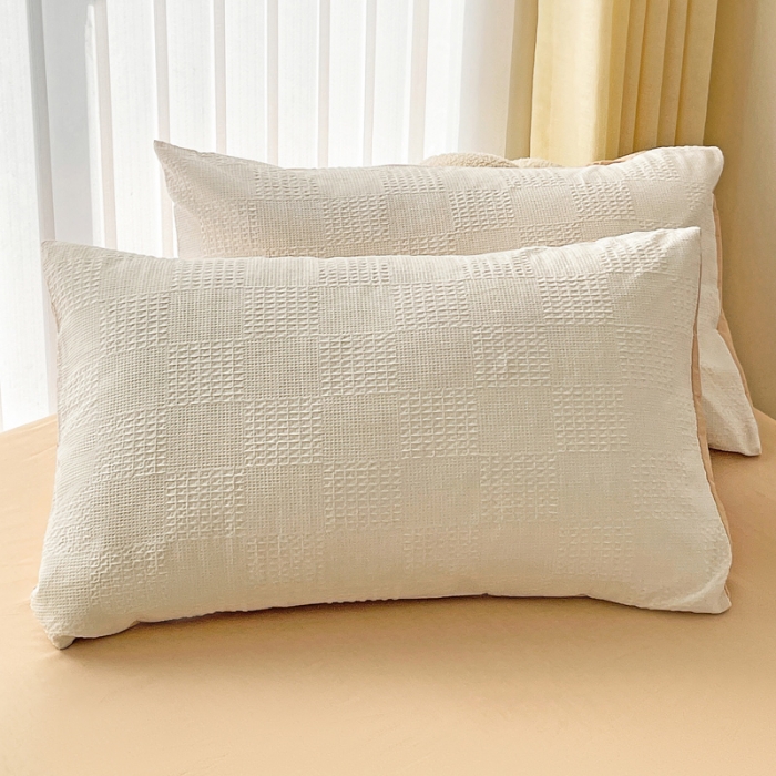 91家纺网 家纺一手货源 找家纺 娜娜 2023新款全棉水洗棉华夫格四件套 华夫格-白咖